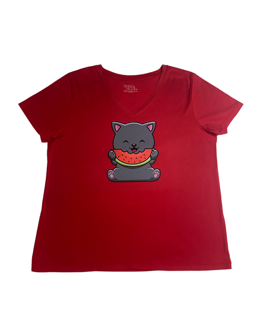 Gray cat eating watermelon Tee